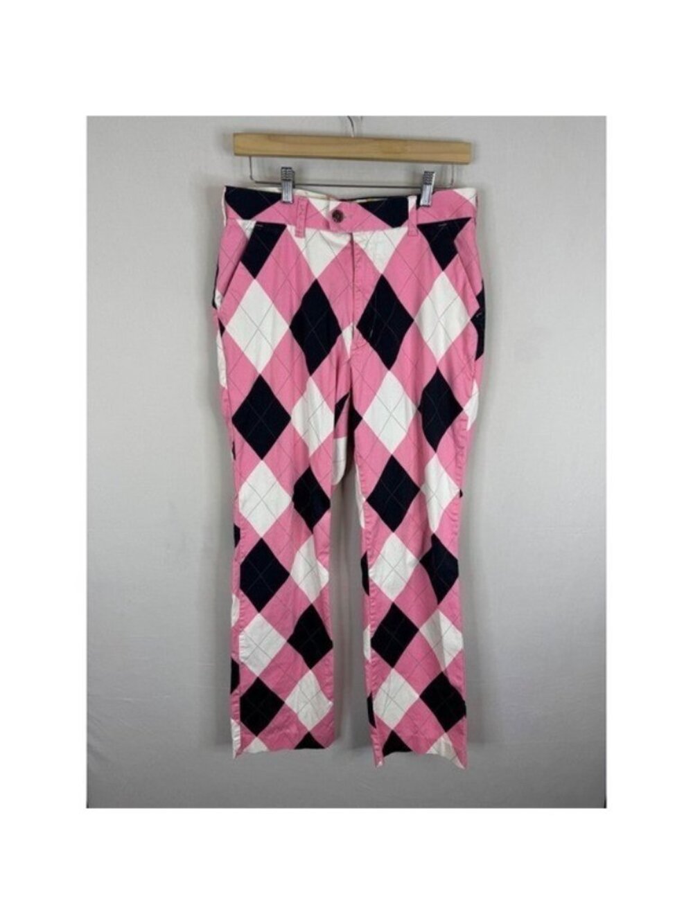 Loudmouth Golf Mens Argyle Pants Pink Black White 32x32 Cotton Stretch Trousers